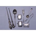 A small quantity of silver items to include anointing spoon B'ham 1910, two vesta cases, stamp case,