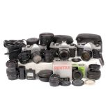 Group of Pentax PK and Screw Mount Cameras & Lenses.