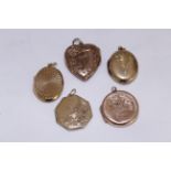 Five 9ct back & front lockets of various shapes & sizes, approx gross weight 16.5gms