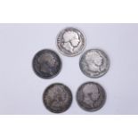 Five George III silver shillings, three 1816 & two 1817 - most fair