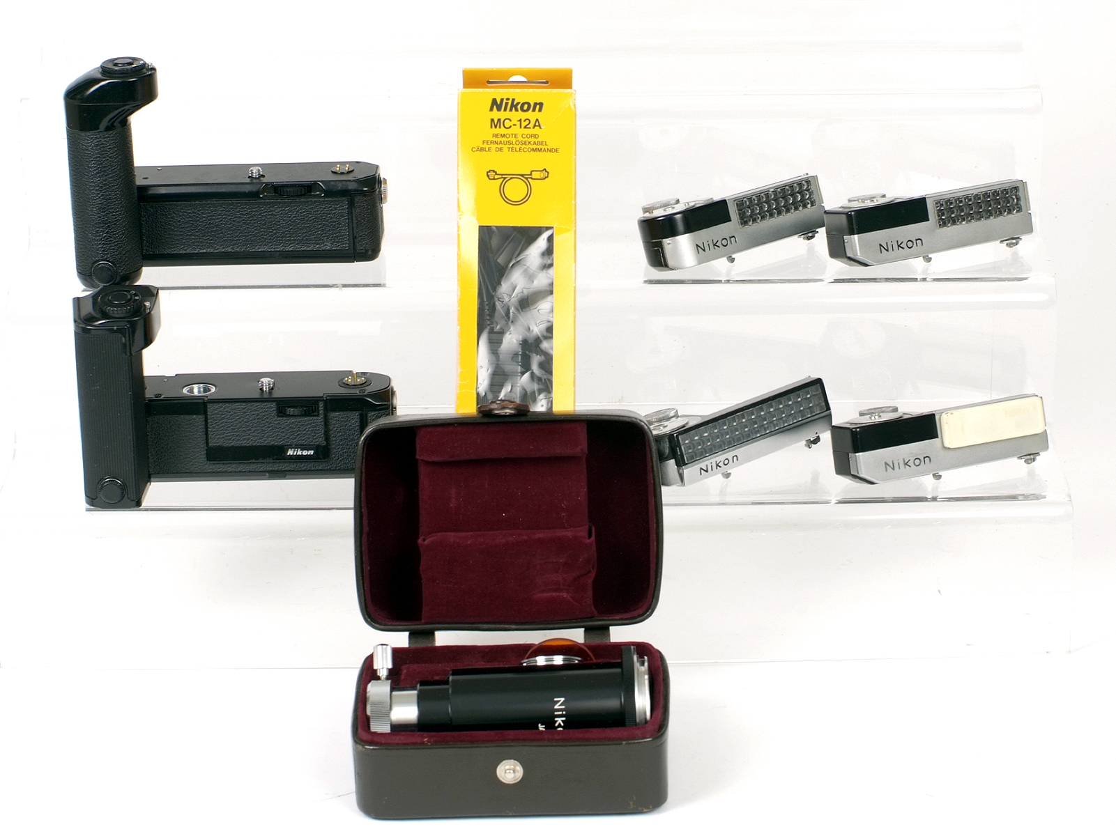 Nikon F Clip-on Light meters, Microscope Attatchment & Motor Drives.