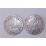 Two 1673 Charles II silver crowns - both Fine