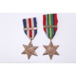 Two WWII stars, France & Germany with Atlantic clasp & Pacific with Burma clasp