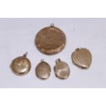 Five 9ct back & front lockets ov various shapes & sizes, approx gross weight 16.9gms