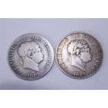 Two 1819 George III silver Half Crowns - F & VF