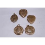 Five 9ct back & front lockets of various shapes & sizes, approx gross weight 17.7gms