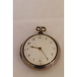 A silver verge pocket watch London 1810, minor damage to white enamel dial, non working