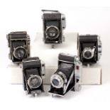 Group of Five Rangefinder Cameras inc Plubel Rollop II 453; Welta Weltun 368; Telka III 120; Ensign