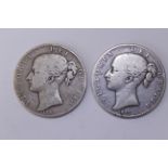 Two 1847 Queen Victoria silver crowns - both Fine