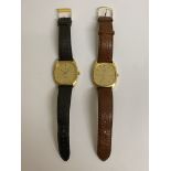 OMEGA - Two Omega De-Ville  quartz gents wristwatches on later leather straps, both require