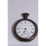 Elgin key-wind silver pocket watch, clean white enamel dial, non working
