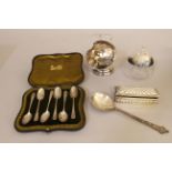 A boxed quantity of silver and silver plated items, approx gross silver weight 209g PLEASE BE