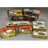 9x Vintage Corgi models including #907 Sdkfz Rocket Launcher, all boxed.