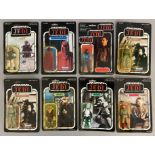 8 vintage Star Wars figures on ROTJ Return Of The Jedi cards - all still sealed: Weequay, Emperor's