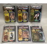 6 vintage Kenner Star Wars figures on Power Of The Force backing cards with Collectors Coins: Romba