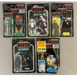 5 vintage Star Wars figures with ROTJ Return Of The Jedi cards - all with cards but all have been re
