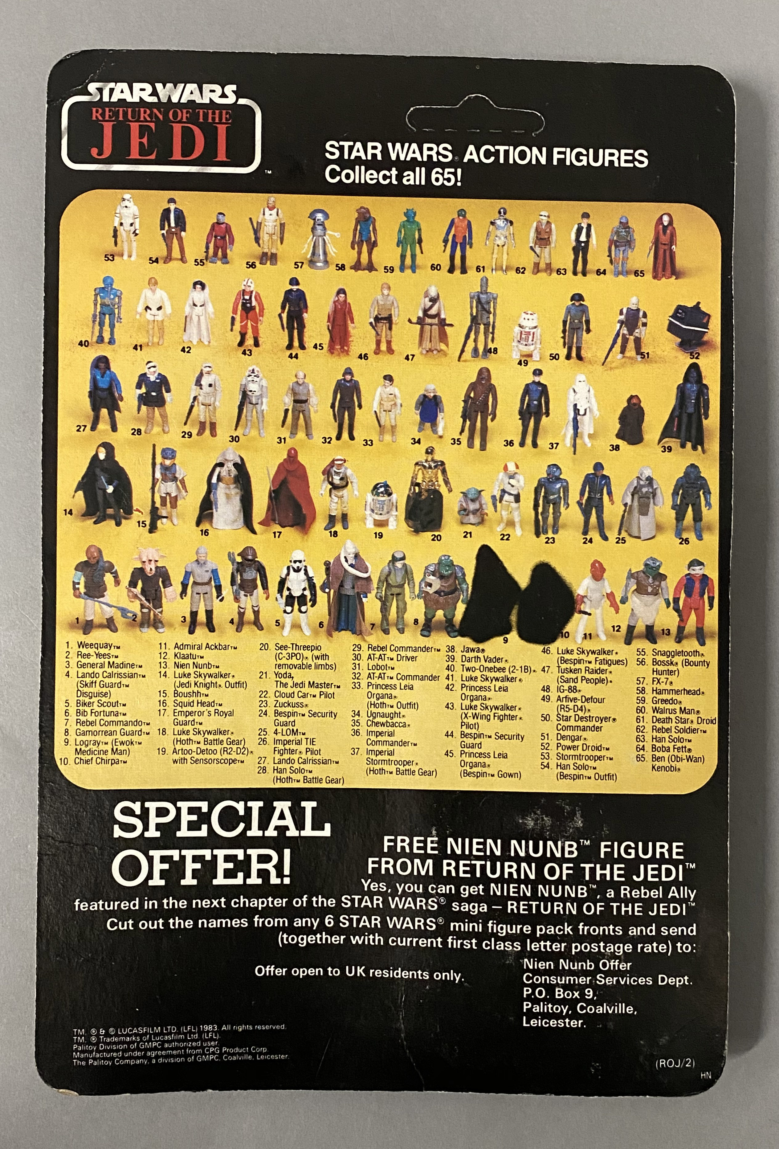 5 vintage Star Wars figures on ROTJ Return Of The Jedi backing cards: Klaatu, Wicket W. Warrick, Log - Image 3 of 11