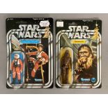 2 Kenner Star Wars figures: Luke Skywalker: X-Wing Pilot on 20-back card and Chewbacca on 12-back ca