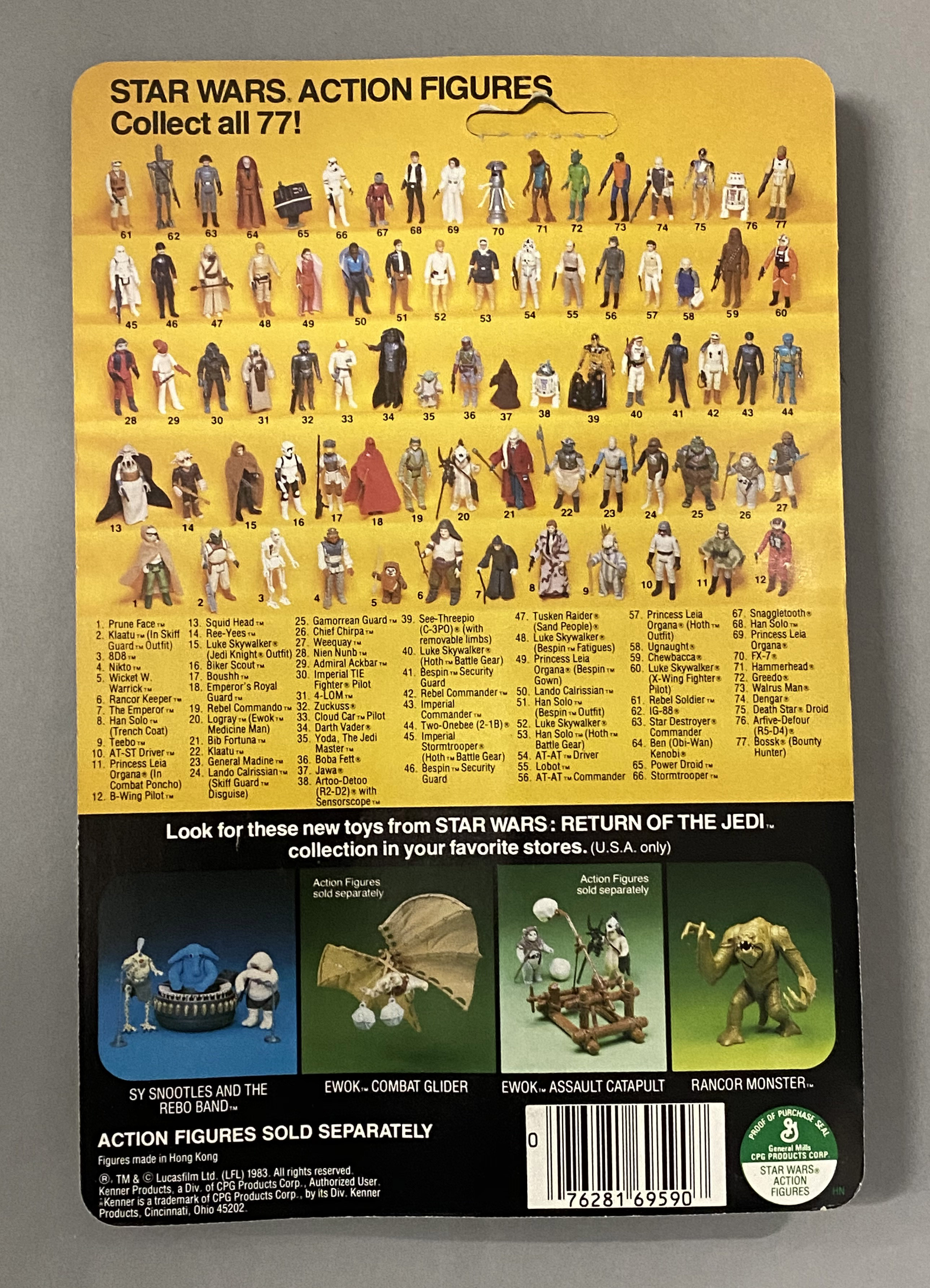 5 vintage Star Wars ROTJ Return Of The Jedi Tri-Logo figures on original backing cards: Prune Face, - Image 3 of 11