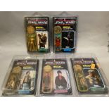 5 vintage Kenner Star Wars figures on Power Of The Force backing cards with Collectors Coins: See-Th