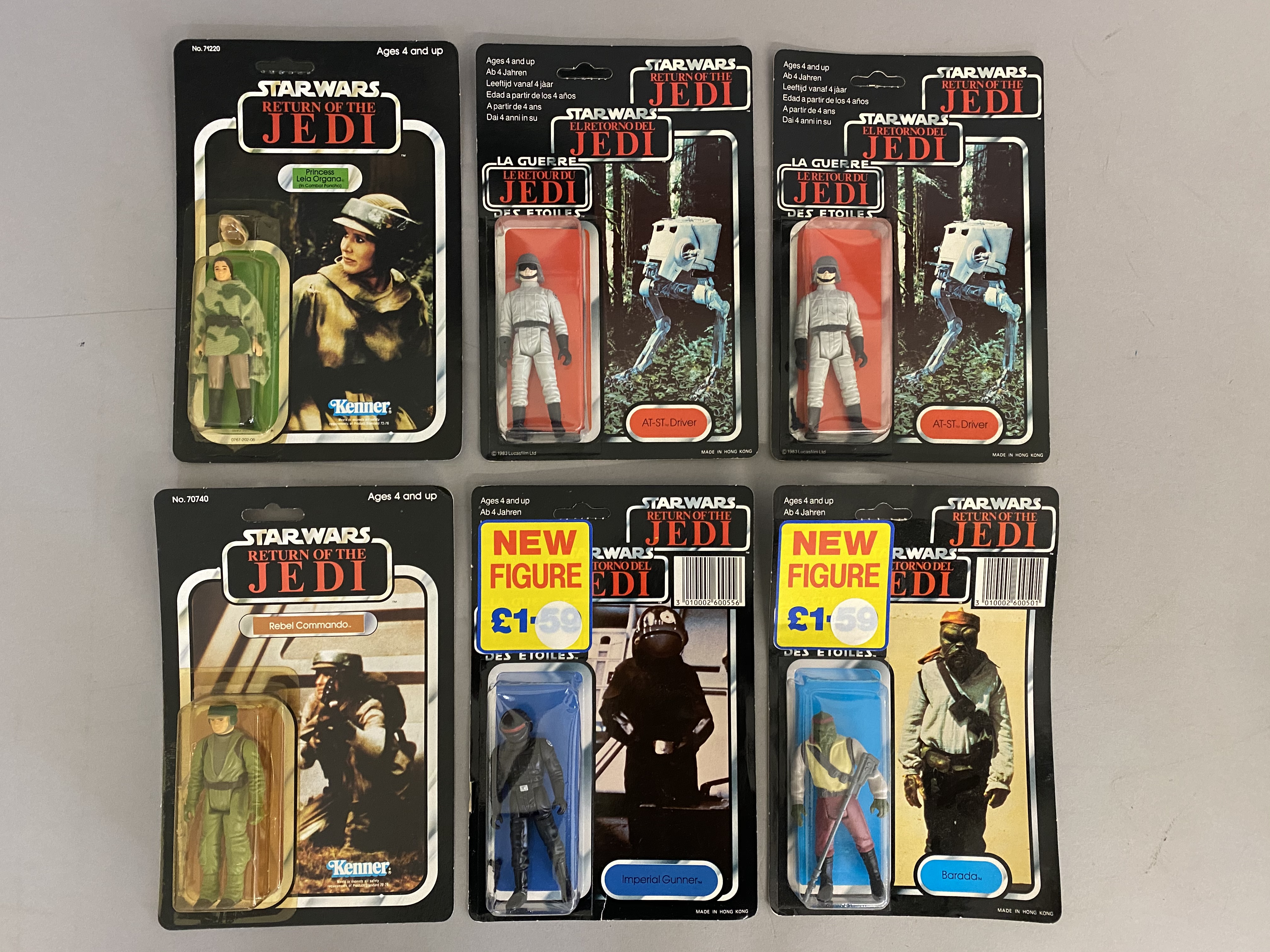 6 vintage Star Wars figures on ROTJ Return Of The Jedi cards - all still sealed: Princess Leia Organ