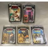 5 vintage Star Wars ROTJ Return Of The Jedi figures on original backing cards: Admiral Ackbar, Power