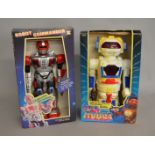 2x large vintage robot figures: Mega Robot and Robot Commander II, both boxed.