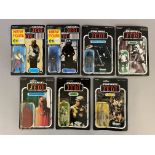 7 vintage Star Wars figures on ROTJ Return Of The Jedi cards - all still sealed: Barada, Imperial Gu
