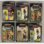 6 vintage Star Wars figures still sealed on ROTJ Return Of The Jedi backing cards: Klaatu, 2x Nikto,