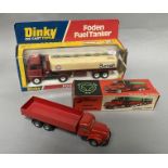 A vintage Tekno 451 Scania- Vabis together with a Dinky 950 Foden Fuel Tanker, both boxed.