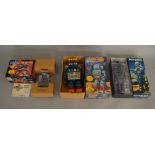3x vintage robot figures including Robocop and Forbidden Planet examples, all bxoed.