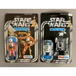 2 Palitoy Star Wars figures: Luke Skywalker: X-Wing Pilot on 20-back card and Artoo-Detoo (R2-D2) on