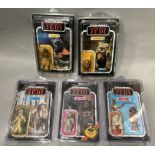 5 vintage Star Wars figures on ROTJ Return Of The Jedi backing cards: Klaatu, Wicket W. Warrick, Log