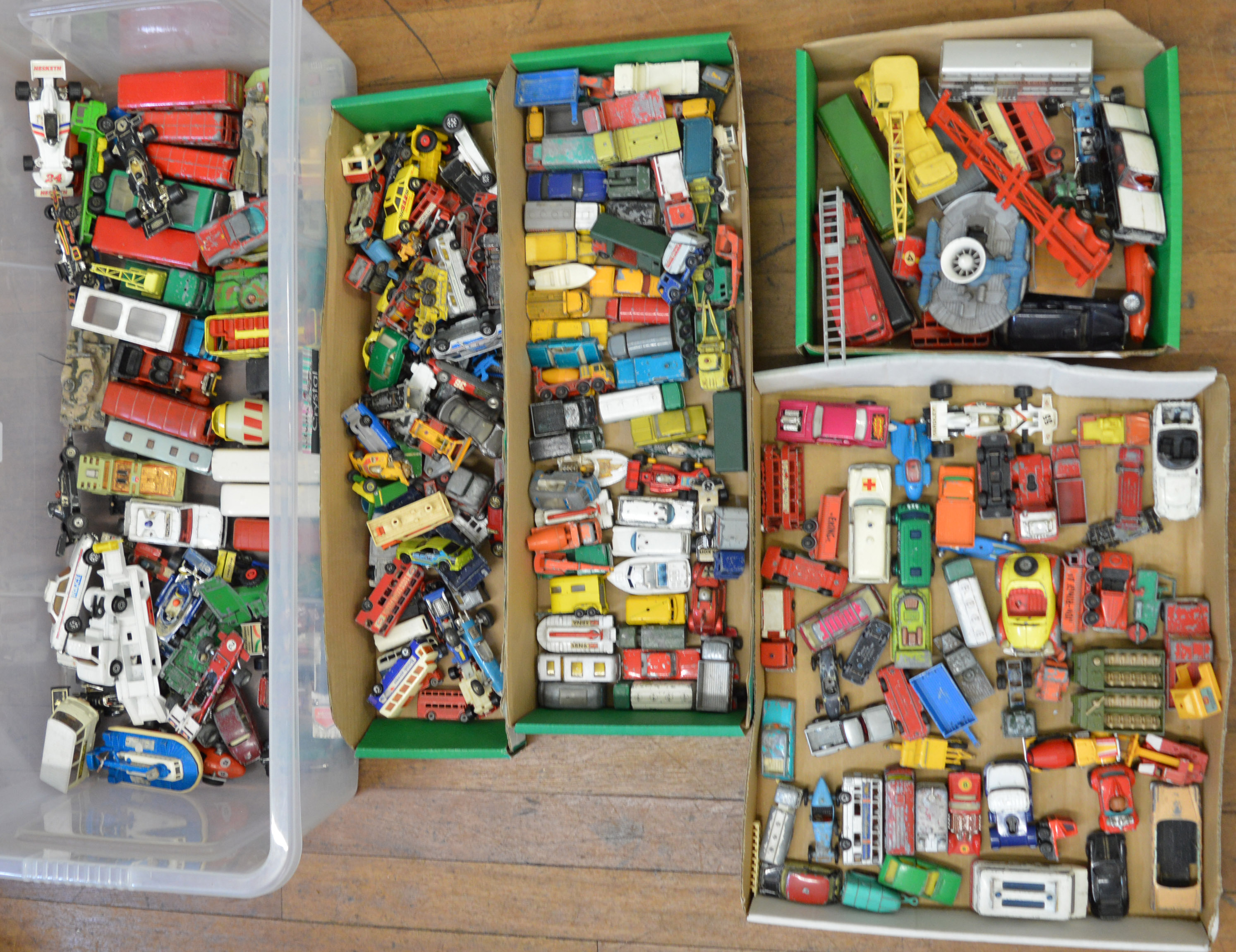 A large quantity of vintage unboxed diecast models including Matchbox, Corgi and Dinky examples.