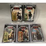 5 vintage Star Wars figures on ROTJ Return Of The Jedi backing cards: Rebel Commando, Nikto, Princes