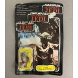 Star Wars Yoda The Jedi Master figure on Tri-Logo ROTJ Return Of The Jedi backing card. Sealed to ca