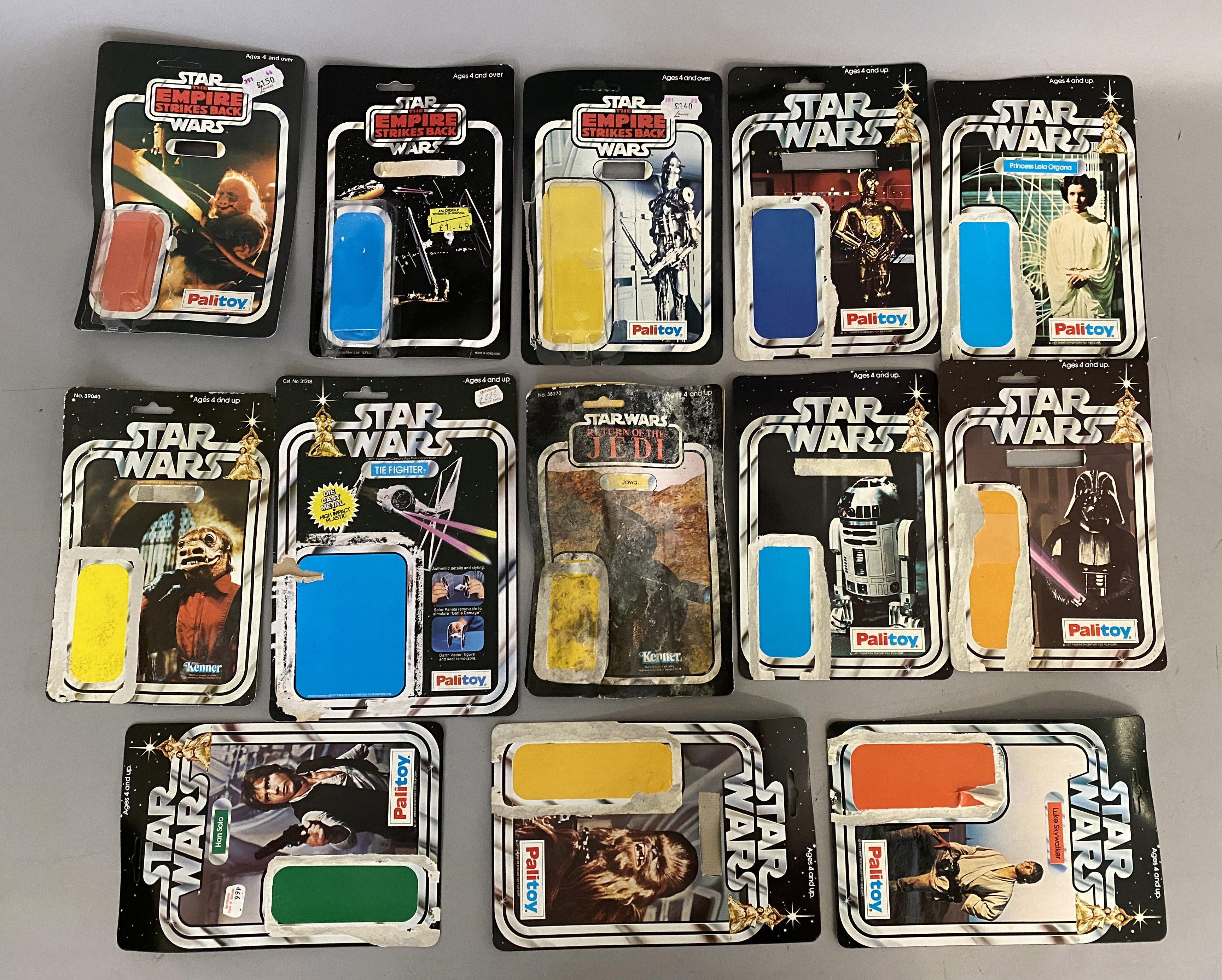 13 assorted Star Wars figure backing cards, AF.