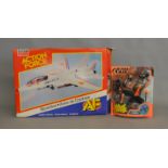 A vintage Action Man Action Force Skystriker, boxed. Together with a modern Hasbro action Man doll