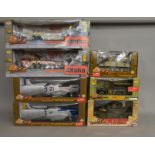 7x 1:18 Scale Ultimate Soldier Xtreme Detail airplane and military vehicle models, boxed.