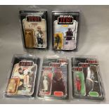 5 vintage Star Wars ROTJ Return Of The Jedi Tri-Logo figures on original backing cards: Prune Face,