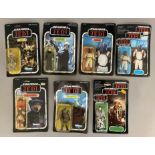 7 vintage Star Wars figures still sealed on ROTJ Return Of The Jedi backing cards: Teebo, Luke Skywa