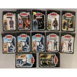 12 vintage Star Wars figures - all sealed on cards but cards have all had the name section removed f