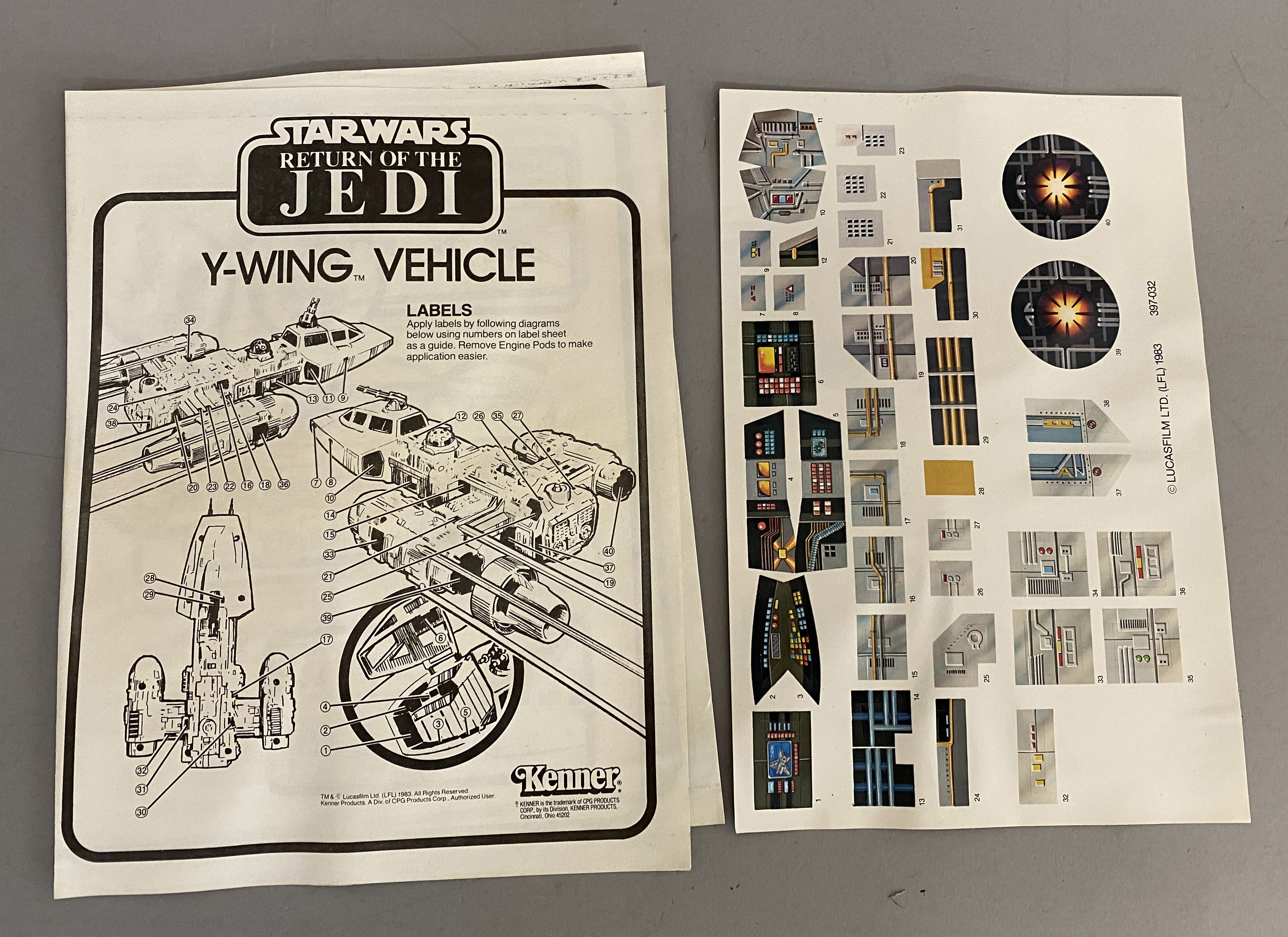 Kenner Star Wars ROTJ Return Of The Jedi 70510 Y-Wing Fighter Vehicle. Boxed. Decals unused. - Image 3 of 3