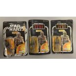 3 Star Wars Boba Fett figures - one is sealed on a Kenner ROTJ card but the card is AF, the other tw
