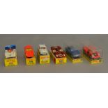 6x vintage boxed Dinky Toys including #204 Ferrari 312P, #217 Alfa Romeo OSI Scarabeo.
