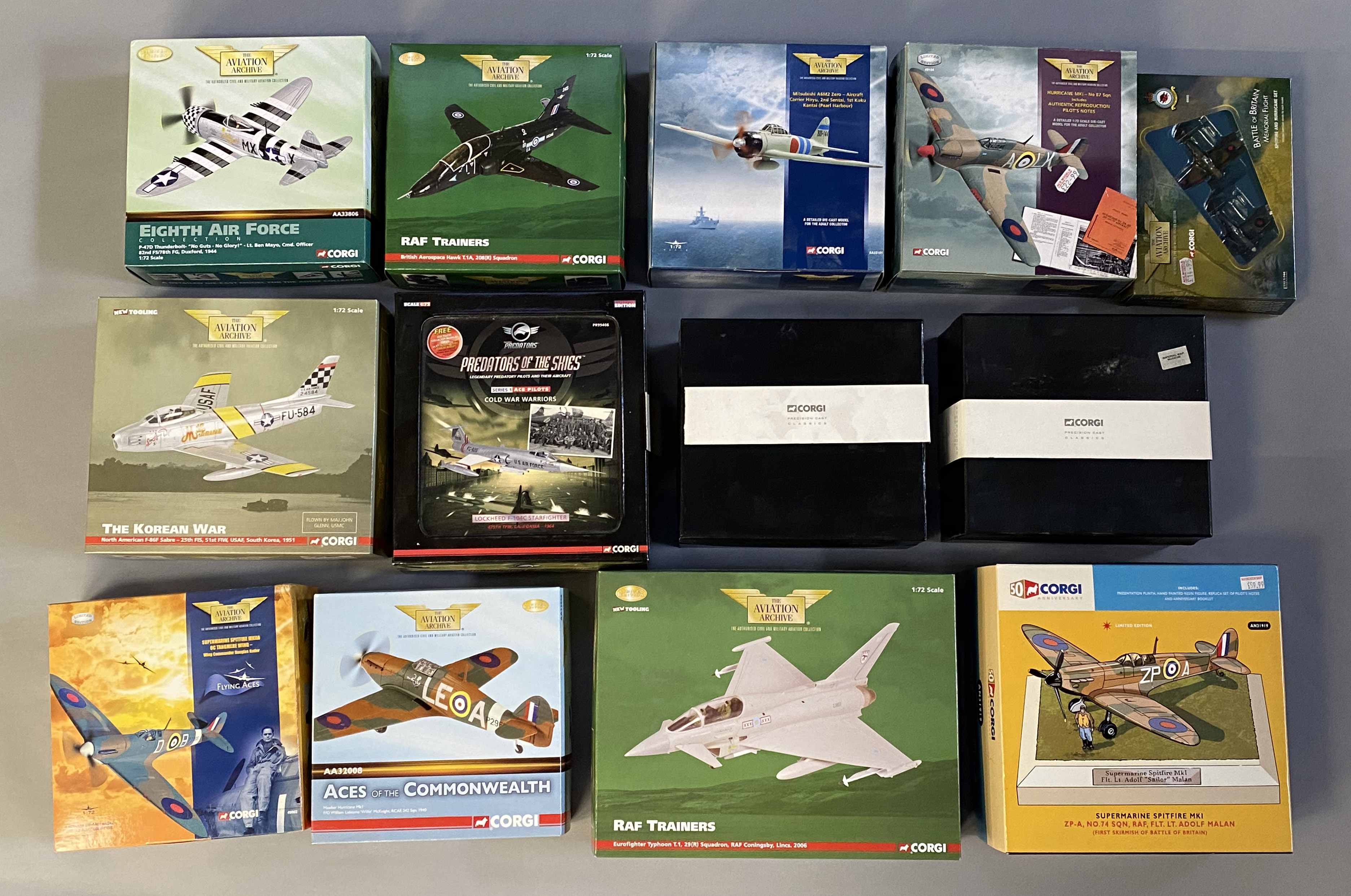 13 Corgi Aviation Archive model aircraft: AA33806, AA36003, AA33101, 49104, 49503, AA35801, PR99406,