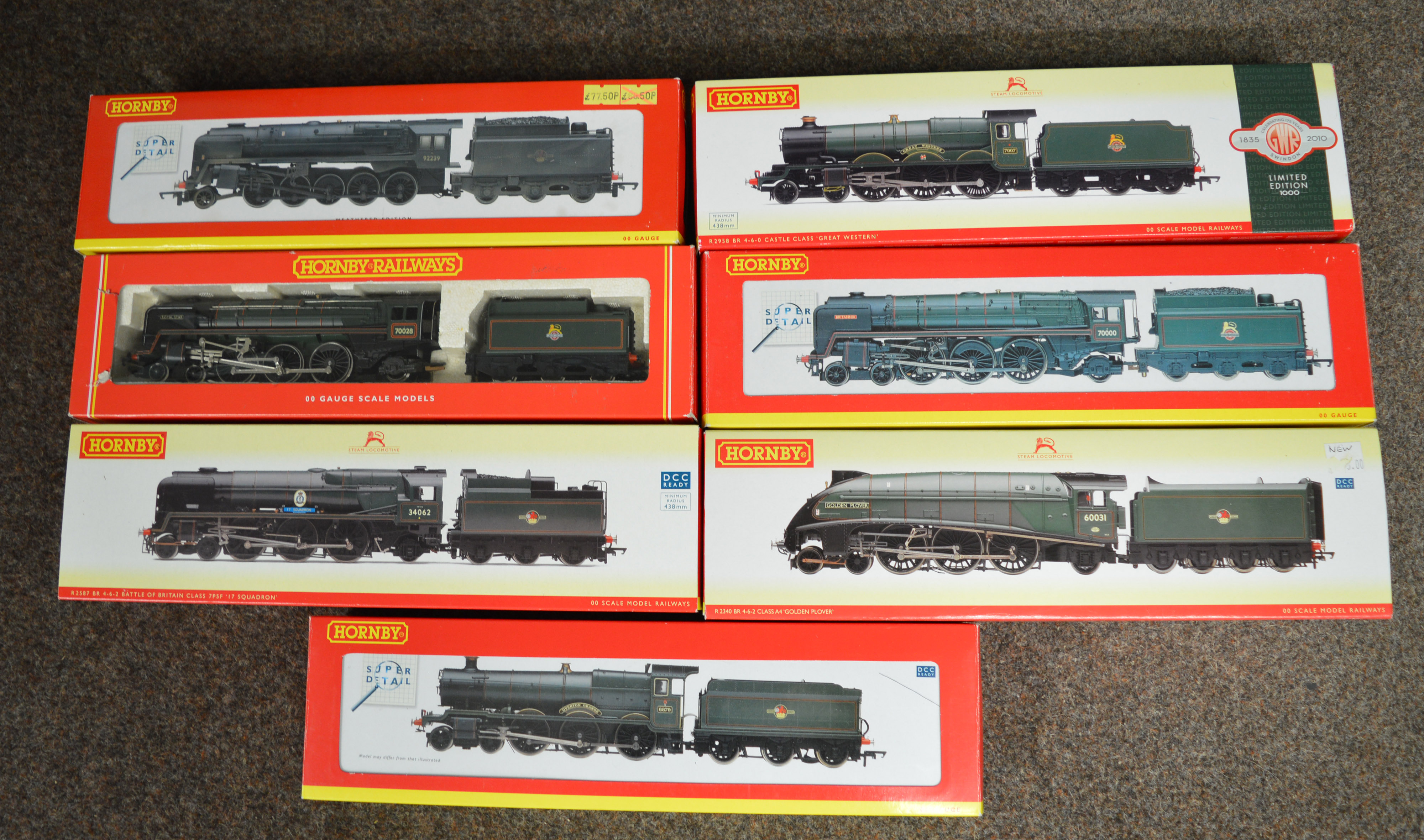 OO Gauge. 7x Horny Railway locomotives including DCC Ready and Super Detail examples, all boxed.