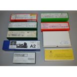 OO Gauge. 9x white metal model railway locomotive kits, all boxed. (Not checked for completeness)