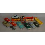 A good mixed lot vintage plastic body car models including a boxed Lincoln 2-4 Jaguar and Merit