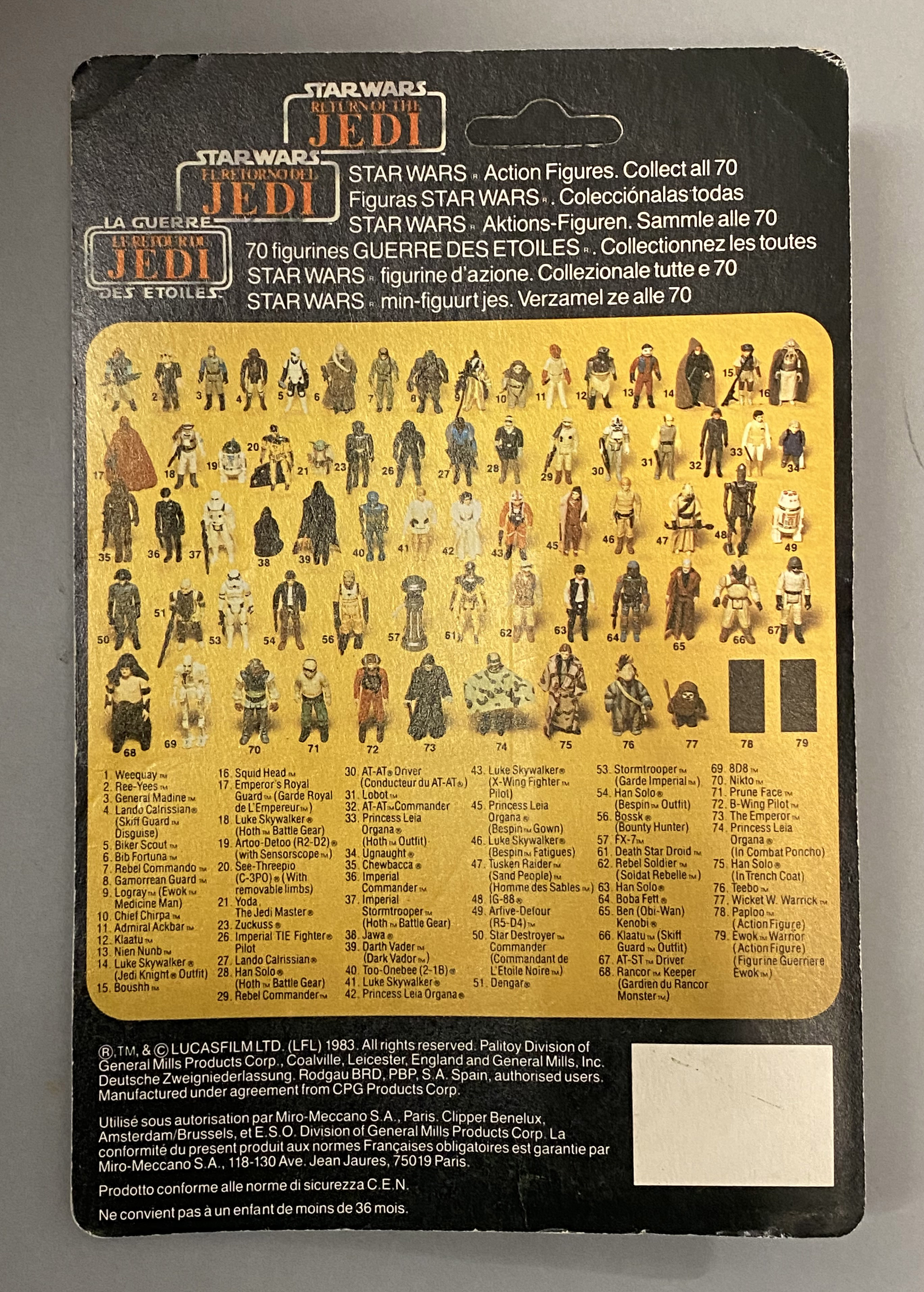 5 vintage Star Wars ROTJ Return Of The Jedi Tri-Logo figures on original backing cards: Prune Face, - Image 11 of 11